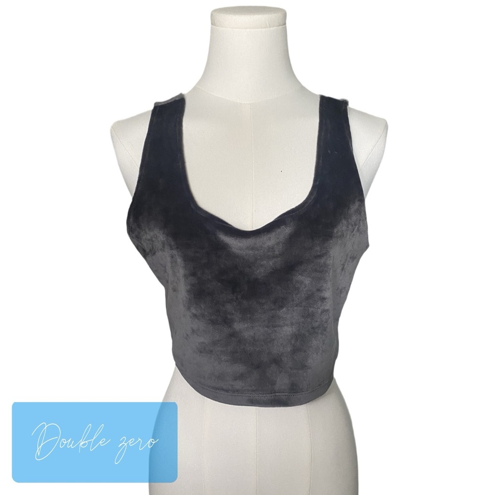 Double Zero Women's Charcoal Velvet Crop Top